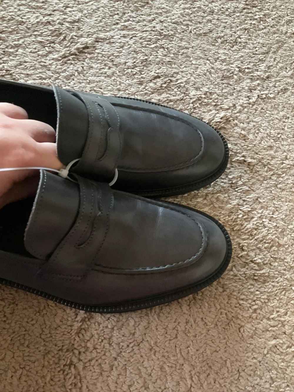 Bruno Magli grey leather classic penny loafers